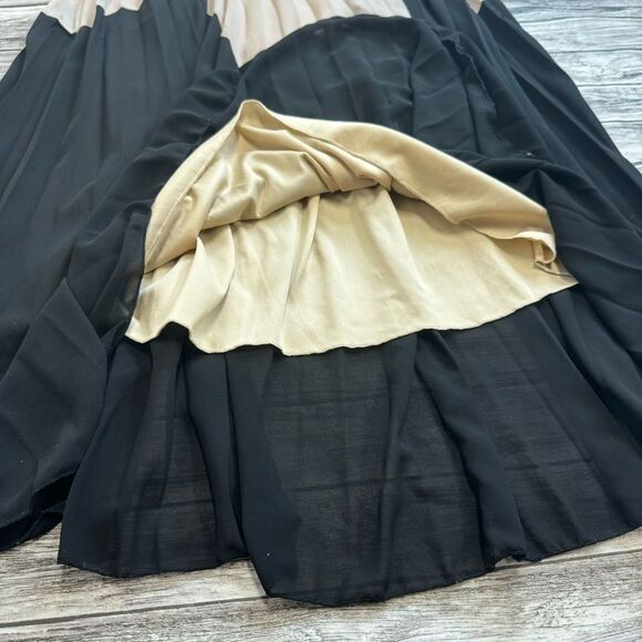 Vivayou Women's Maxi Dress Tan Beige Black Accordion Pleat L LG Large Ruffle - Picture 9 of 15